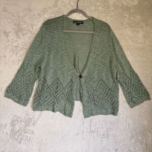 Crochet Cardigan Sage Green Womens XXL Fairycore Hippie Boho Cottagecore V-neck
